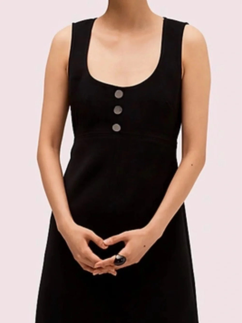 kate spade Black Sleeveless Midi Dress with Decorative Front Buttons
